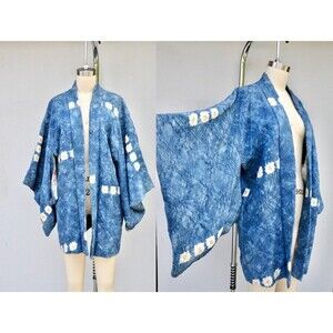 Kimono Haori Jacket Robe Kasuri Kimono Crinkled Silk Tie Dye Duster UNISEX